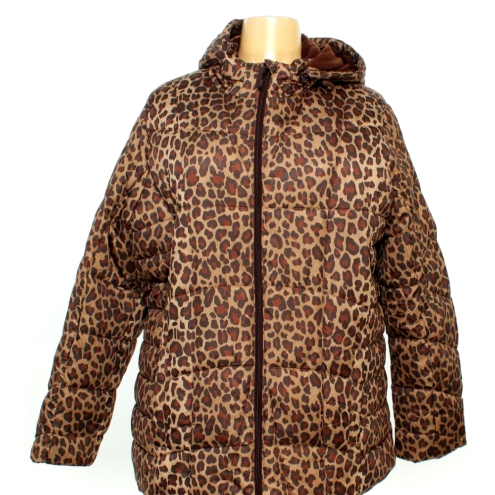 Faded Glory Leopard Print Puffer Jacket